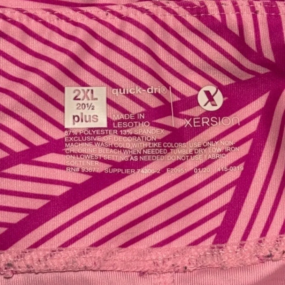 Xersion Womens 2XL Plus Pink Geometric Quick-Dry Cropped Leggings Mesh Panels - Picture 2 of 5